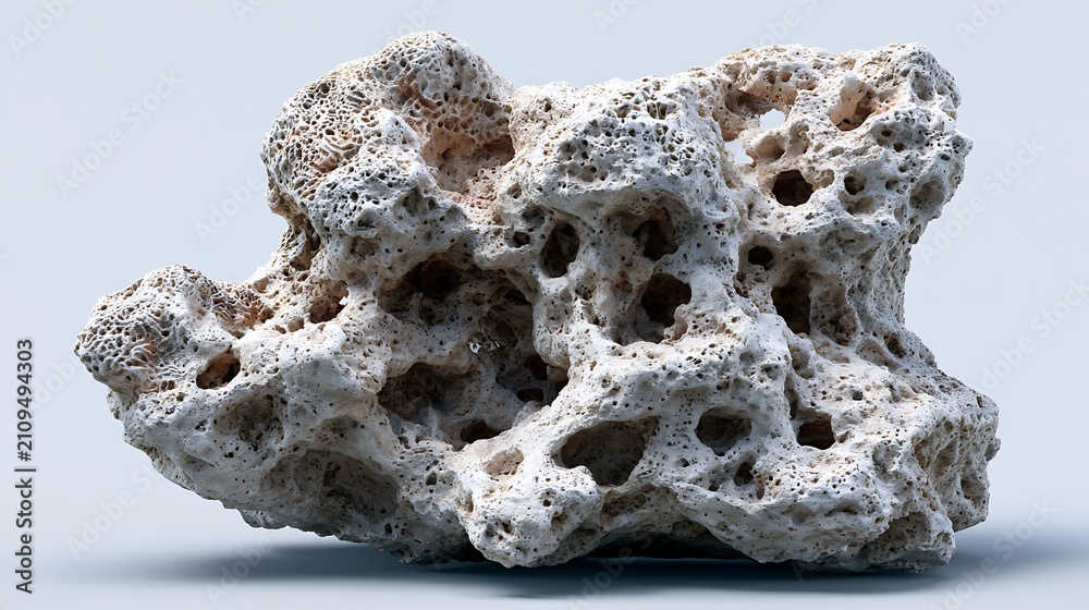 Obraz premium Natural porous volcanic pumice stone isolated on light background.