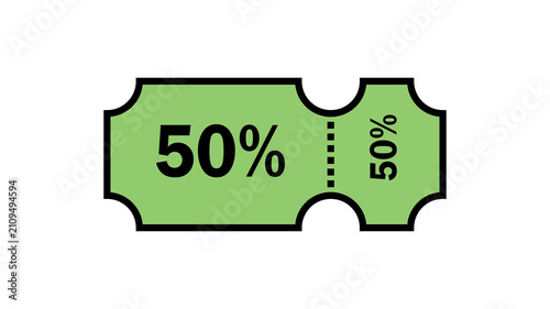 Foto 50 Percent Off Discount Ticket Icon Green Coupon Voucher Sale Vector