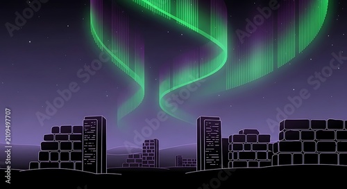 Aurora Over City Ruins.