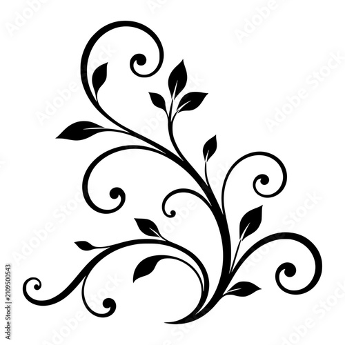 Floral Vine black silhouette vector illustration, simple flat clipart design isolated on white background