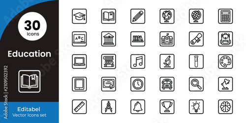 Slika na platnu A comprehensive collection of thirty thin line style education icons featuring s