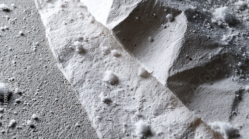 Abstract close up of white powder and textured surface create a stark view