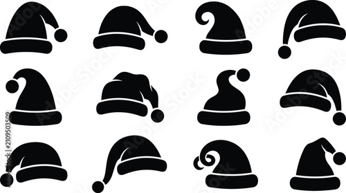 Set of santa claus hats silhouettes