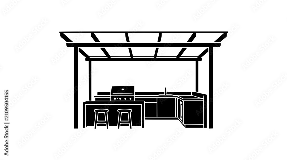 Fototapeta premium Outdoor kitchen under pergola silhouette icon
