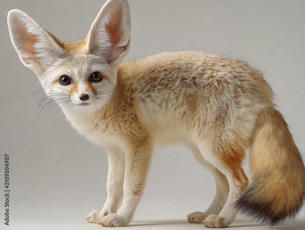 Fototapeta premium Fennec fox standing on a neutral background