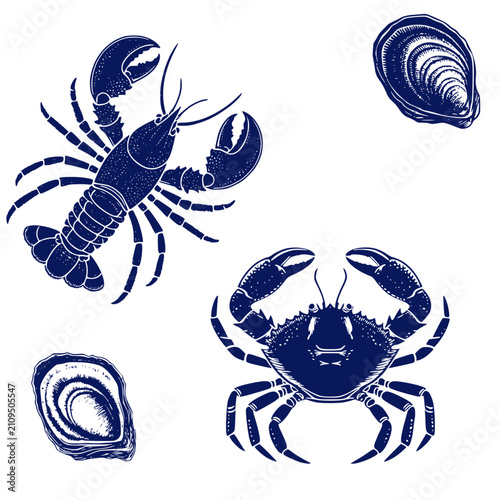 Photos Crab and lobster with claws and segmented shell