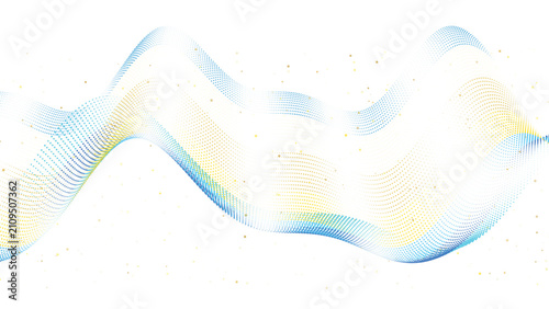 Dynamic Wave Pattern. Abstract blue and yellow dot waves flowing on white background