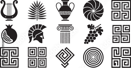 Obraz na płótnie Classical civilization icon set, Greek Roman cultural symbols for museums educat
