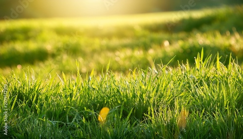 Beautiful Green Grass Field And Fresh Plant In Vibrant Meadow Ag