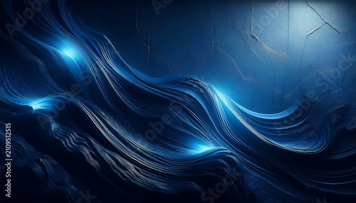 Dark Blue Abstract Wall Background With Glowing Light Effects And Digital Texture