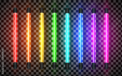 Bild auf Leinwand Realistic rainbow led neon vertical bulb tube light pack isolated