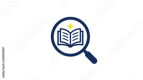 Magnifying glass icon focusing on open book symbol.
