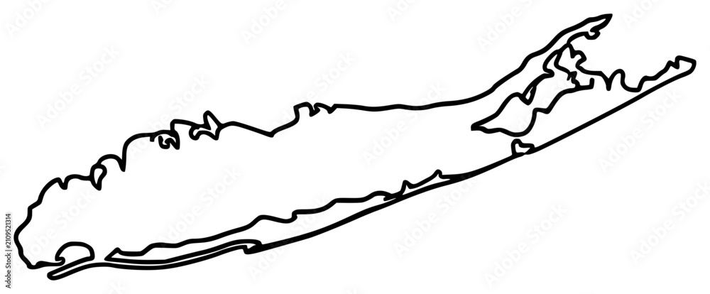 Obraz premium Long Island Map black line art vector illustration, minimal outline drawing isolated on white background