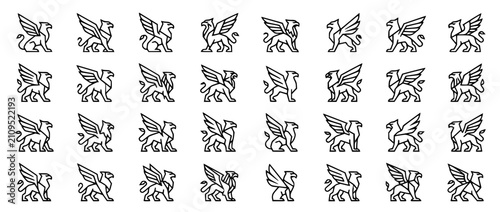 Foto Set of Griffin Mythical Creature Line Art Icons