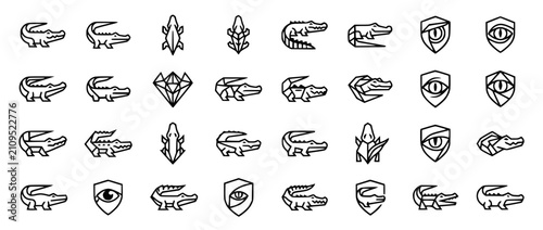 Set of Minimalist Crocodile and Alligator Line Art Vector Logos