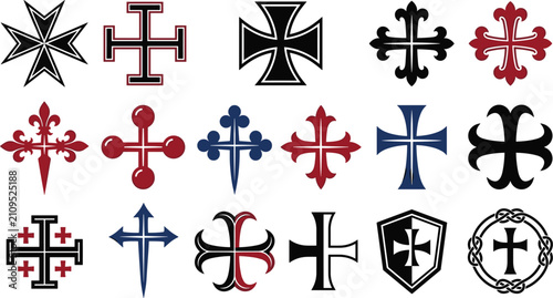 Canvastavla Medieval Christian Cross Collection with Crusader Templar and Heraldic Religious