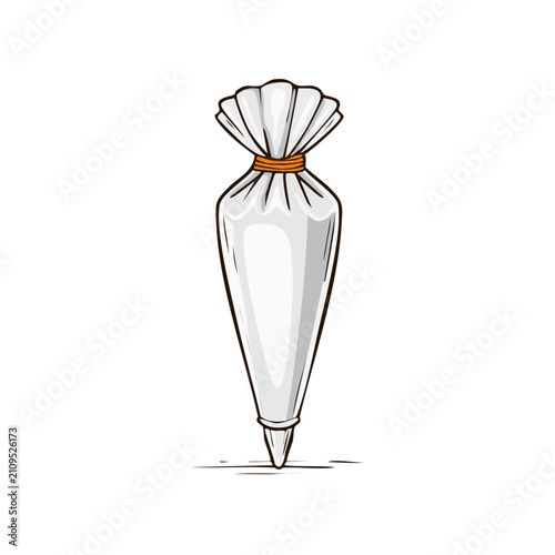 Hand drawn illustration of a pastry bag with a tip for decorating cakes and desserts