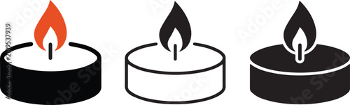 Foto Tea Light Candle Icon Set, Burning Candle Flame Symbol, Tealight Wax Candle Vector