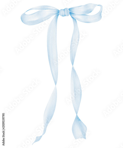 Foto Soft blue long ribbon bow watercolor