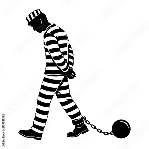 фотографія Prisoner black silhouette vector illustration, simple flat clipart design isolat