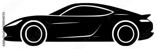Sports Car black silhouette vector illustration, simple flat clipart design isolated on white background