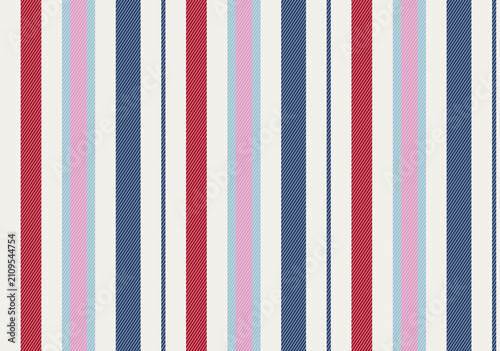 фотографія Seamless vertical multi-color stripe pattern featuring red, navy blue, pink, and light blue lines on an off-white background, vibrant modern textile and wallpaper design