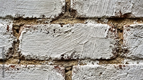 Whitewashed Brick Wall With Aged Mortar Texture Close up