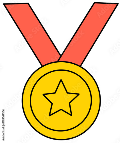 gold star badge with red ribbon