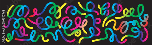 Colorful abstract ribbon swirls and loops vector illustration on a black background