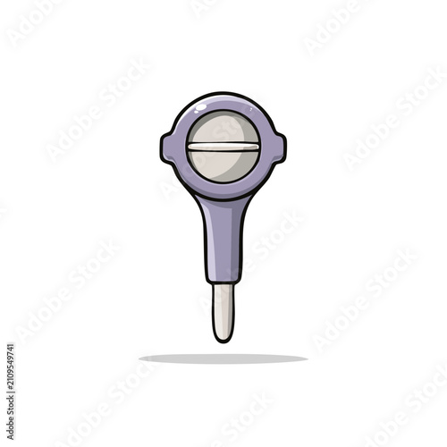 Stylized Cartoon Lollipop Candy with Purple Handle and Silver Wrapper