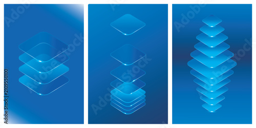 Abstract blue geometric shapes in layered arrangements modern vector illustration