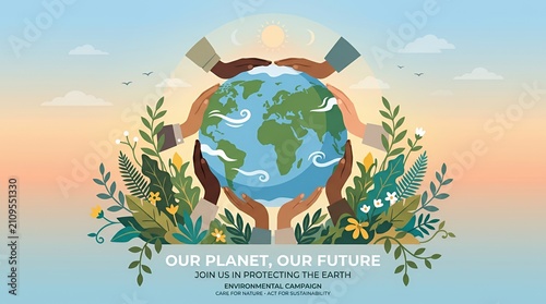 Environmental Campaign Poster with Hands Holding Earth