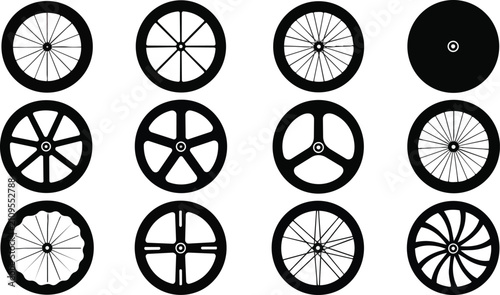 Diverse Black and White Wheel Icons Collection Vector Graphic Elements