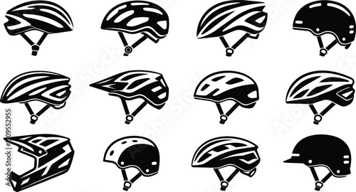 Diverse Collection of Bicycle Helmets Icons for Cycling Safety