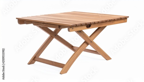 Square wooden table with X‑frame support