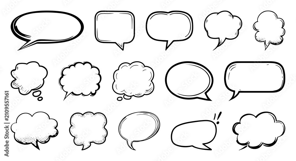 Fototapeta premium PNG Hand-drawn speech bubbles collection on transparent background