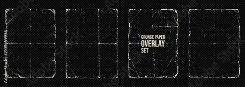Quadro su tela Distressed paper overlay with strong diagonal fold lines, scratches, vintage cracks, and rough borders