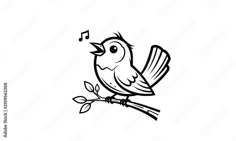 Fototapeta premium Singing bird halftone illustration on white background
