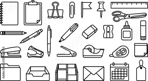 Set of hand drawn office and school stationery supplies isolated on a white background vector illustration