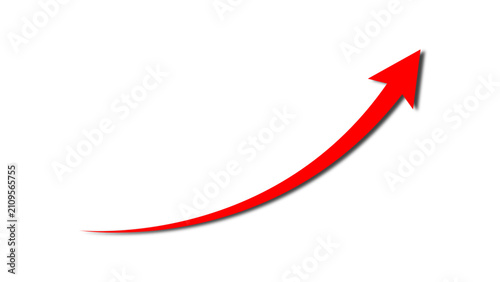 Rising up red curved arrow concept of stock market business growth, increasing financial profit, business grow up trend, economic growth sign. Business growth upward arrow. Vector illustration.