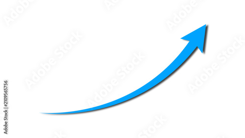 Rising up blue curved arrow concept of stock market business growth, increasing financial profit, business grow up trend, economic growth sign. Business growth upward arrow. Vector illustration.