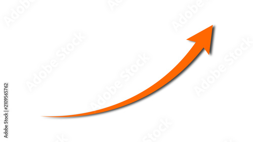 Rising up orange curved arrow concept of stock market business growth, increasing financial profit, business grow up trend, economic growth sign. Business growth upward arrow. Vector illustration.