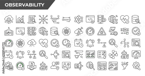 Observability vector icon set monitoring dashboard analytics thin line outline