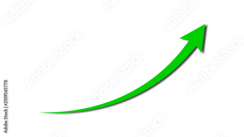 Rising up green curved arrow concept of stock market business growth, increasing financial profit, business grow up trend, economic growth sign. Business growth upward arrow. Vector illustration.