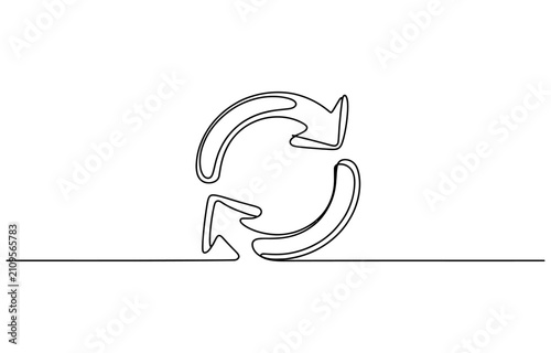 Foto Continuous single line drawing of a circular reload or refresh symbol with arrow