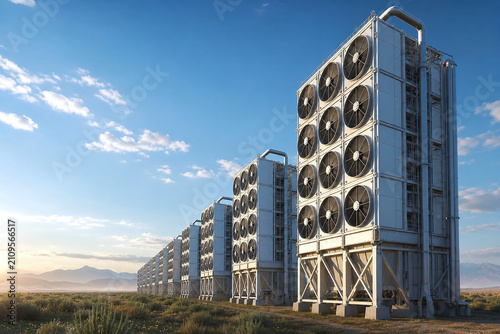 Direct Air Capture Towers Under Bright Morning Sky