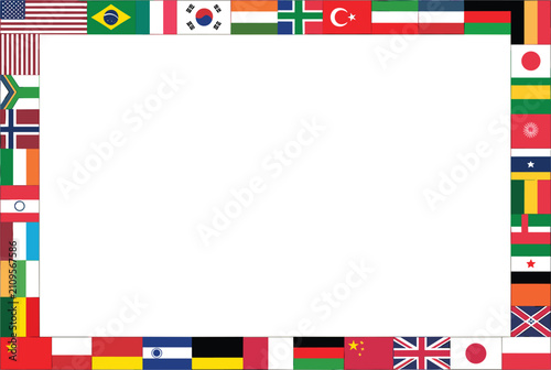 International country flags border frame, global nations vector template for travel education and multicultural celebration