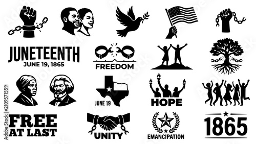 Cuadro en lienzo Collection of juneteenth celebration icons and symbols representing african amer