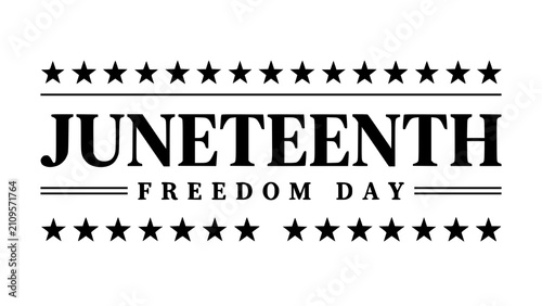Juneteenth freedom day text design with black stars on a clean white background for celebration