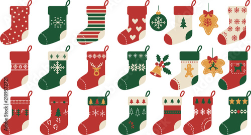 Collection Of Christmas Stockings A Colorful Vector Illustration With Festive Ornamentation holiday socks footwear winter